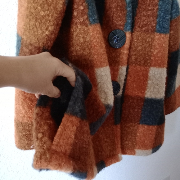 Ali Miles Women's Large Buffalo Plaid 3/4 sleeve Fuzzy Peacoat - Picture 10 of 12